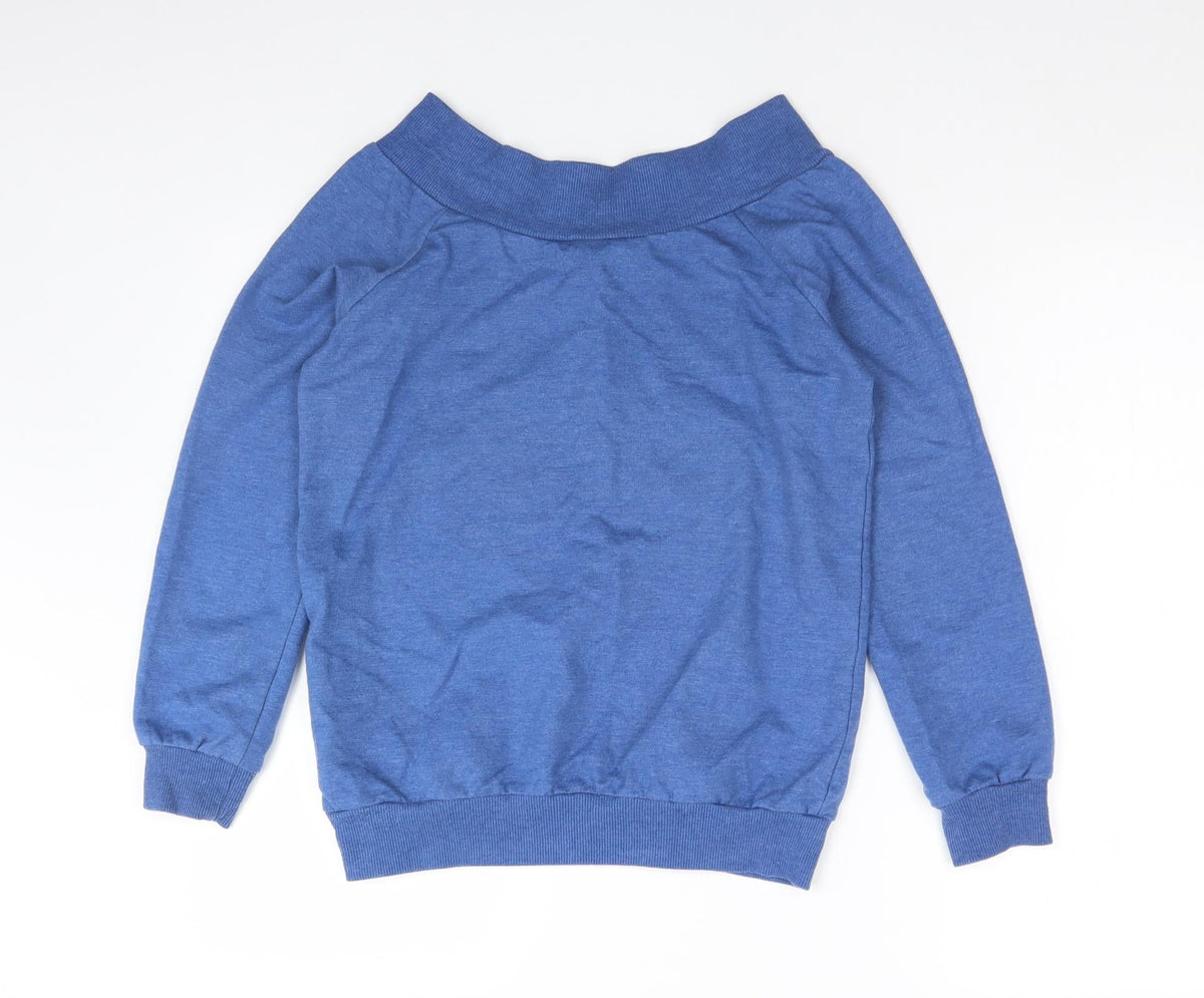 Back view of Peacocks women’s blue polyester pullover sweatshirt, size UK 10