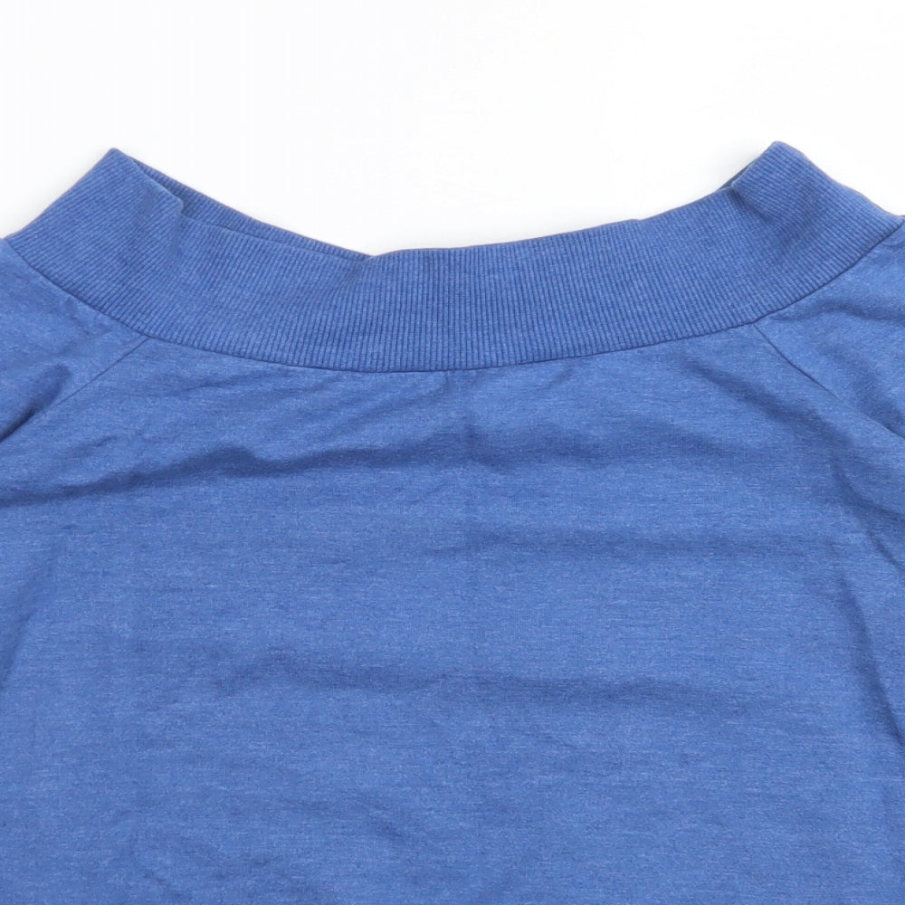 Close-up detail of Peacocks women’s blue polyester pullover sweatshirt, size UK 10