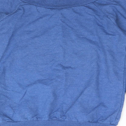 Brand and care label for Peacocks women’s blue polyester pullover sweatshirt, size UK 10