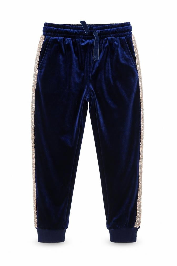 Front view of Very girls’ blue polyester jogger trousers, size 9, months regular