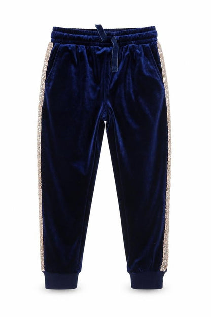 Front view of Very girls’ blue polyester jogger trousers, size 9, months regular