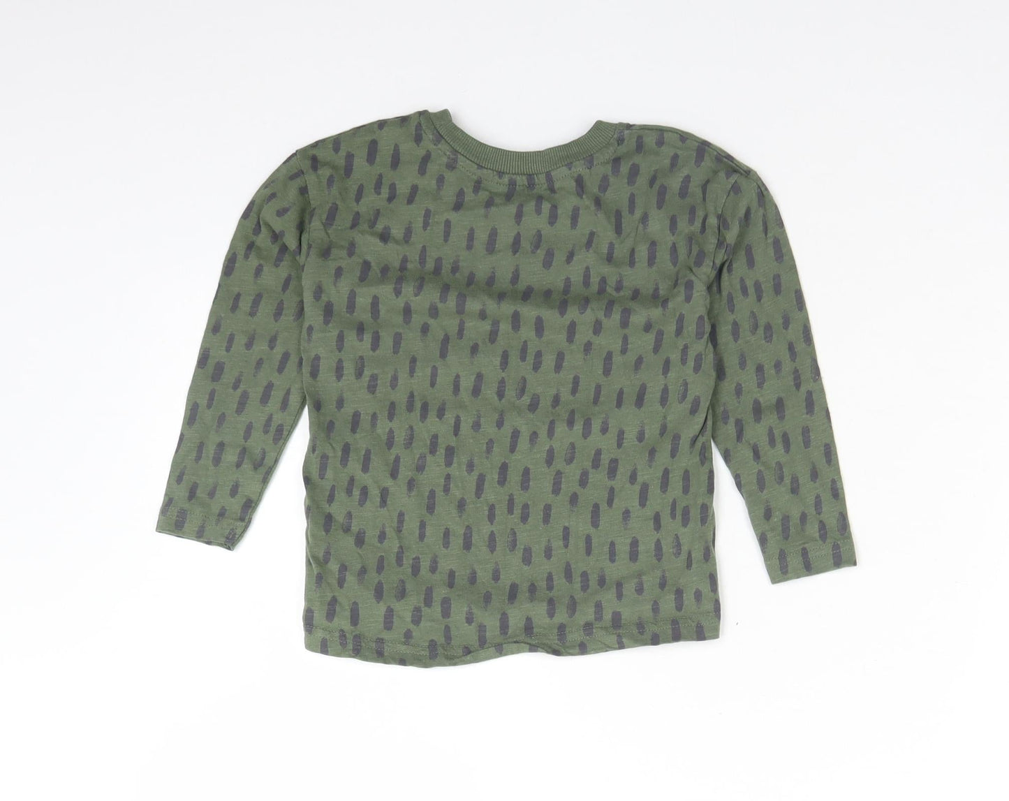 George Boys Green Animal Print Cotton Basic T-Shirt Size 2-3 Years Crew Neck