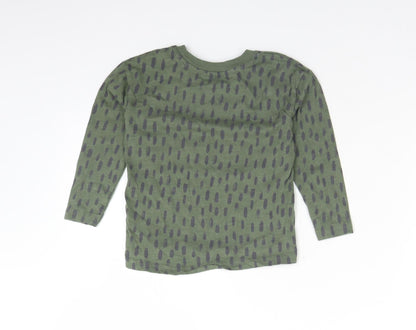 George Boys Green Animal Print Cotton Basic T-Shirt Size 2-3 Years Crew Neck