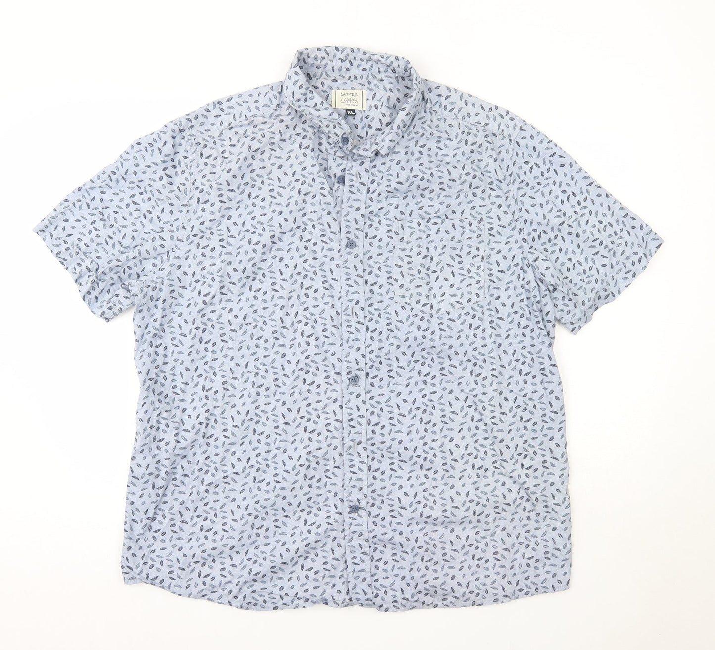 George Mens Blue  Cotton  Button-Up Size XL Collared