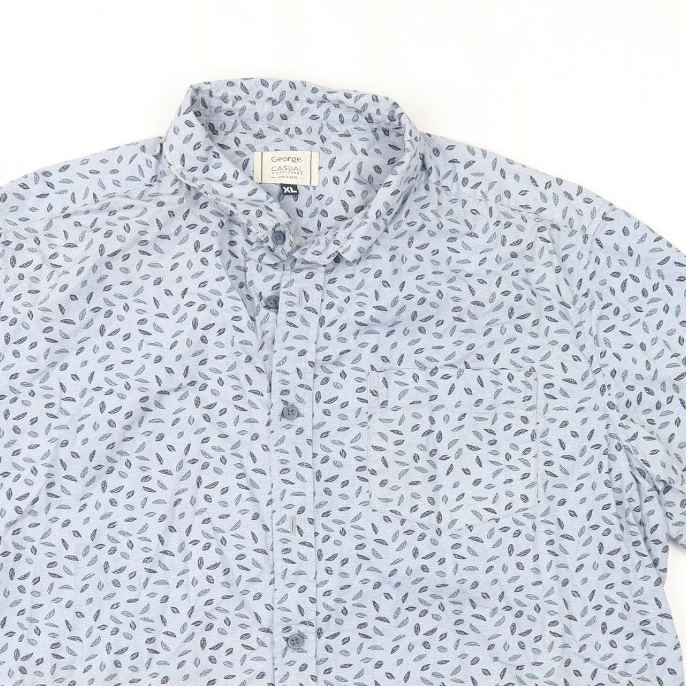 George Mens Blue  Cotton  Button-Up Size XL Collared