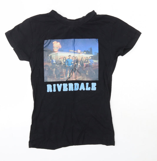 Primark Womens Black  100% Cotton Basic T-Shirt Size 2XS Round Neck