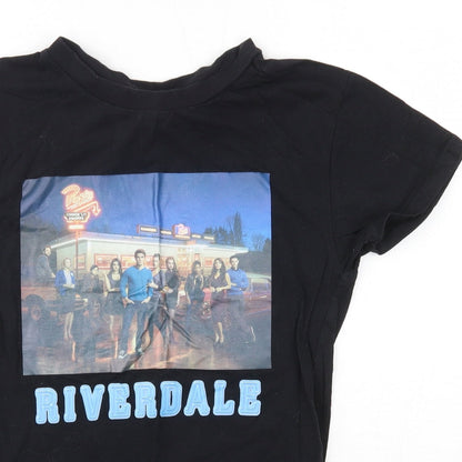 Primark Womens Black  100% Cotton Basic T-Shirt Size 2XS Round Neck