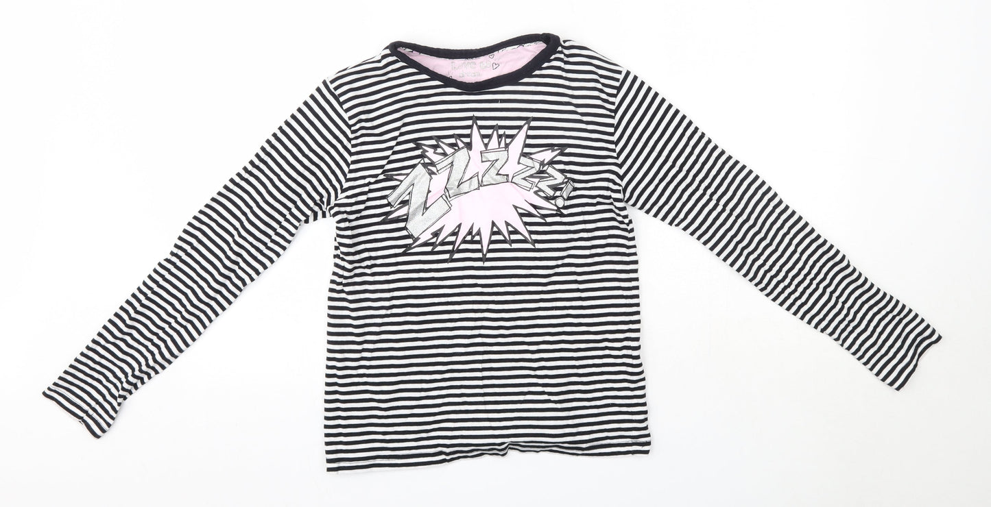 Matalan Girls Black Striped 100% Cotton Top Pyjama Top Size 12-13 Years