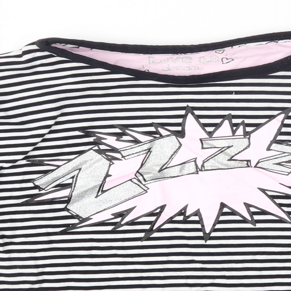 Matalan Girls Black Striped 100% Cotton Top Pyjama Top Size 12-13 Years