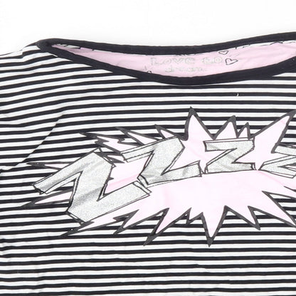 Matalan Girls Black Striped 100% Cotton Top Pyjama Top Size 12-13 Years