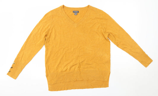 Primark Womens Yellow V-Neck  Acrylic Pullover Jumper Size M