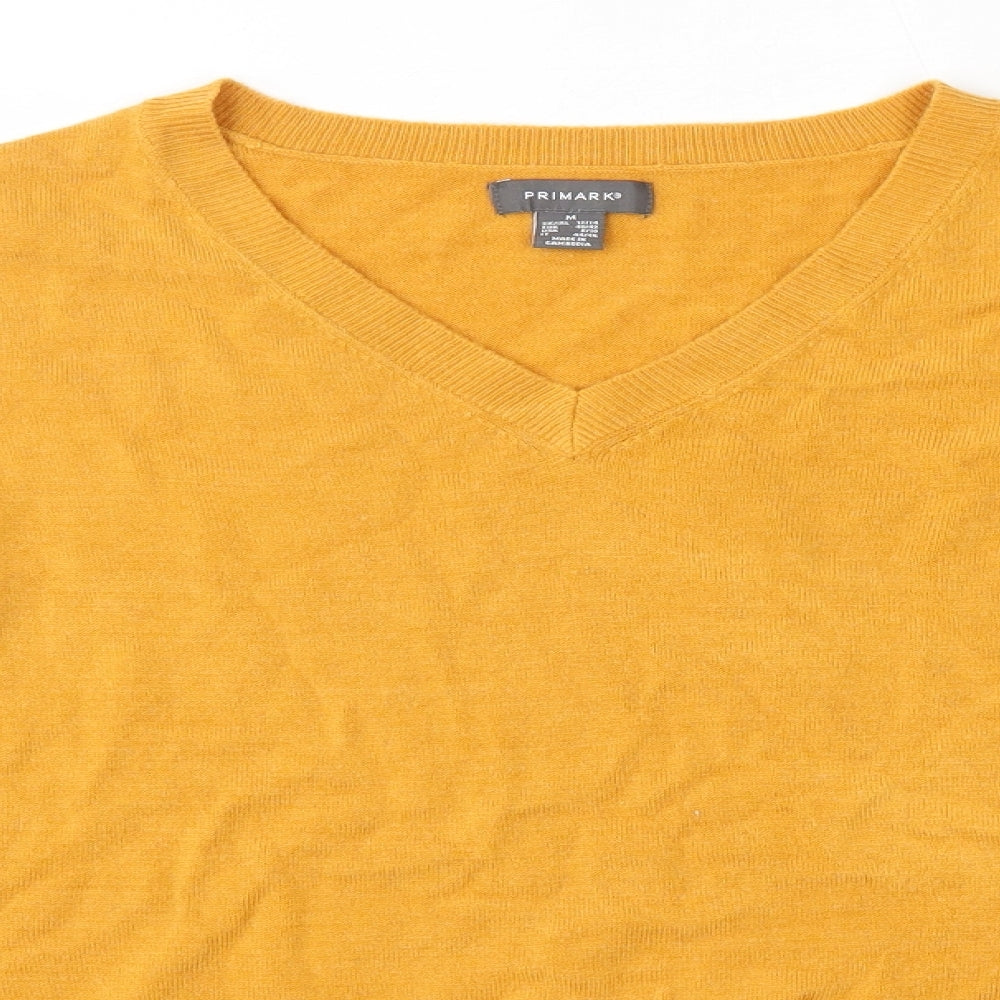 Primark Womens Yellow V-Neck  Acrylic Pullover Jumper Size M