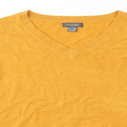 Primark Womens Yellow V-Neck  Acrylic Pullover Jumper Size M