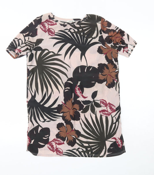 River Island Womens Multicoloured Floral Polyester T-Shirt Dress  Size 8  Round Neck