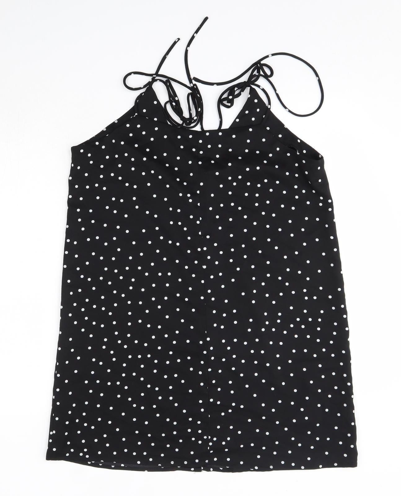 Nasty Gal Womens Black Polka Dot Polyester Tank Dress  Size 12  V-Neck