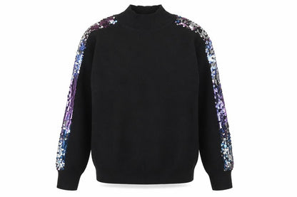 Front view of QED London men’s black mock neck acrylic jumper, size S