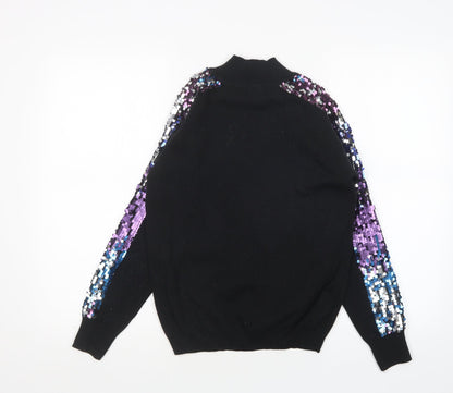 QED London Mens Black Mock Neck  Acrylic Pullover Jumper Size S