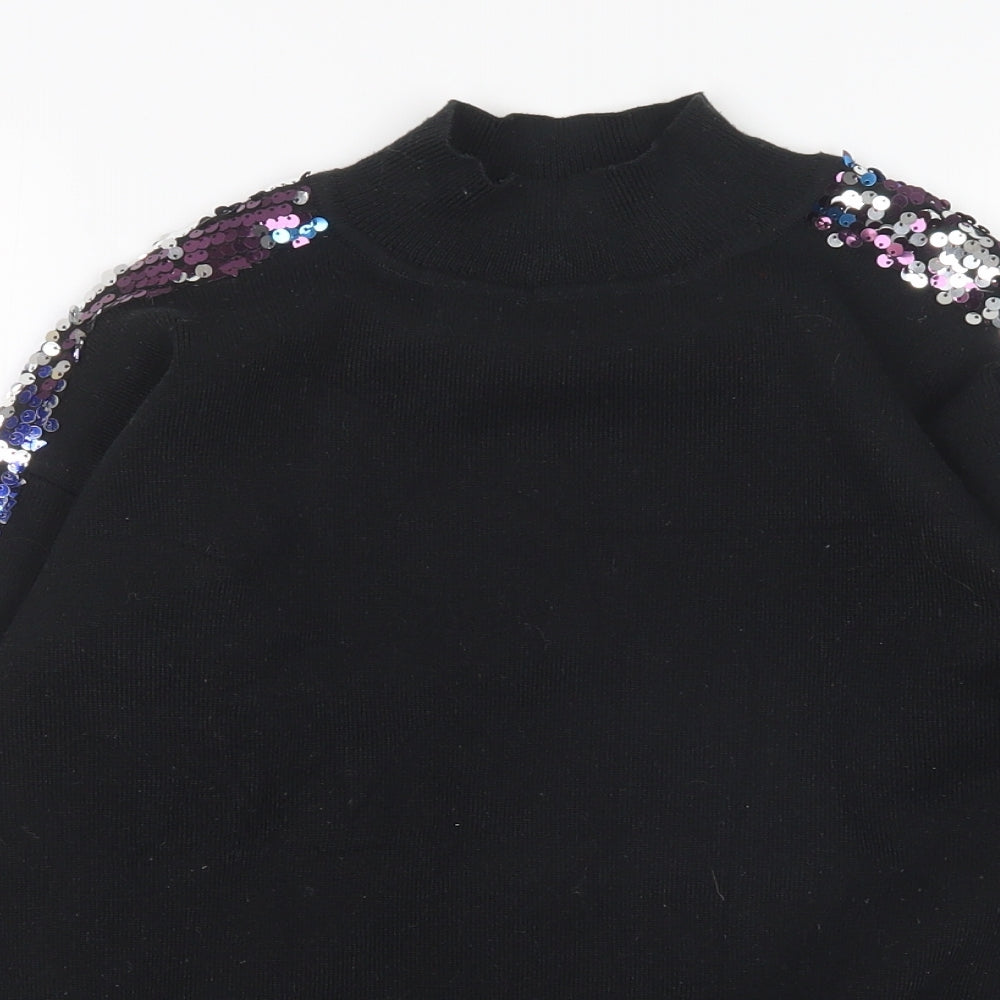 QED London Mens Black Mock Neck  Acrylic Pullover Jumper Size S