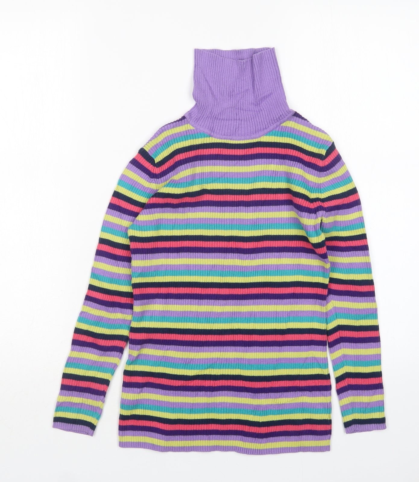 George Girls Multicoloured Roll Neck Striped Cotton Pullover Jumper Size 9-10 Years