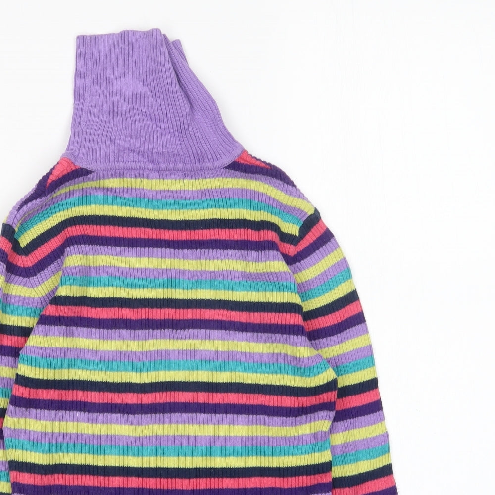 George Girls Multicoloured Roll Neck Striped Cotton Pullover Jumper Size 9-10 Years