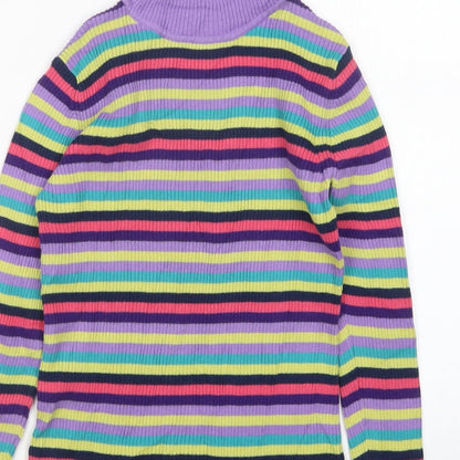 George Girls Multicoloured Roll Neck Striped Cotton Pullover Jumper Size 9-10 Years