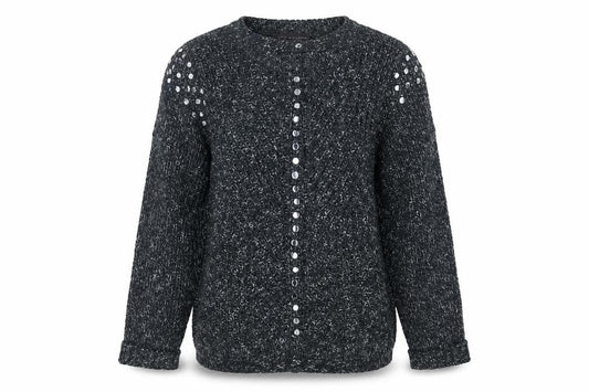 Front view of Marks & Spencer women’s green round neck acrylic jumper, size UK 14
