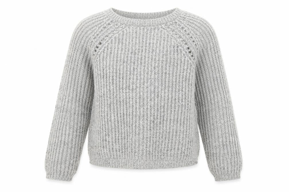 Front view of H&M girls’ grey round neck acrylic jumper, size 11-12, years