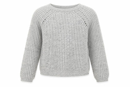 Front view of H&M girls’ grey round neck acrylic jumper, size 11-12, years