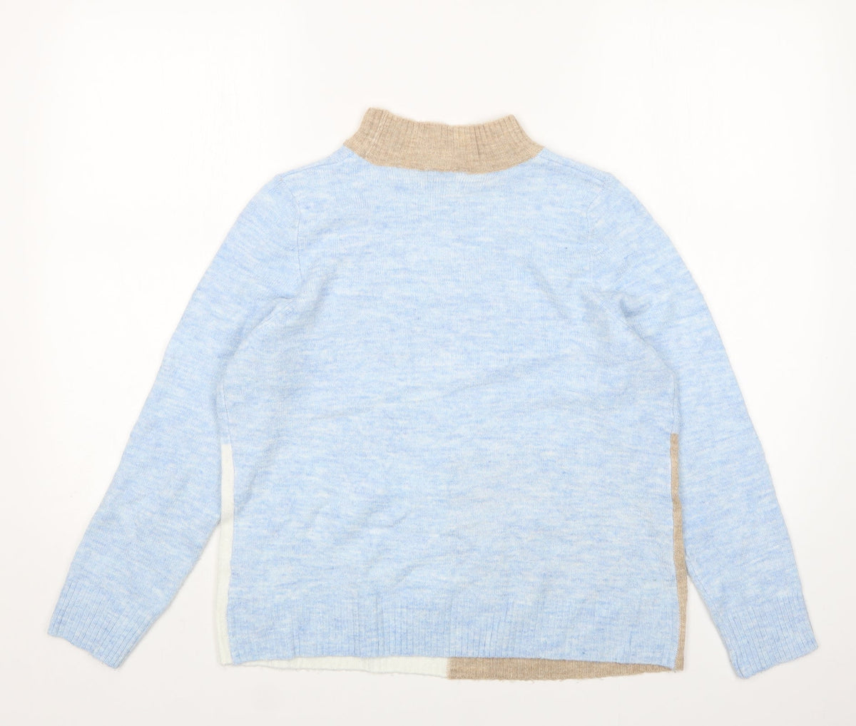 Back view of M&Co women’s multicoloured mock neck acrylic jumper, size UK 14