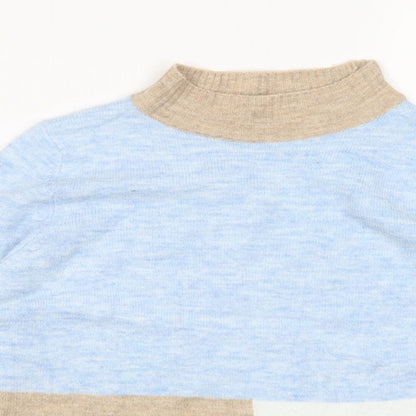 Close-up detail of M&Co women’s multicoloured mock neck acrylic jumper, size UK 14