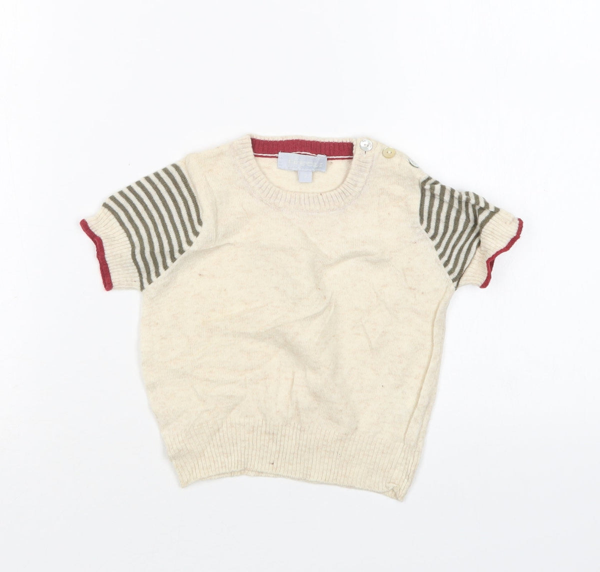Additional front view of Freoli boys’ beige round neck wool jumper, size 2, years