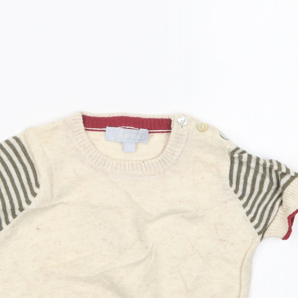 Close-up detail of Freoli boys’ beige round neck wool jumper, size 2, years