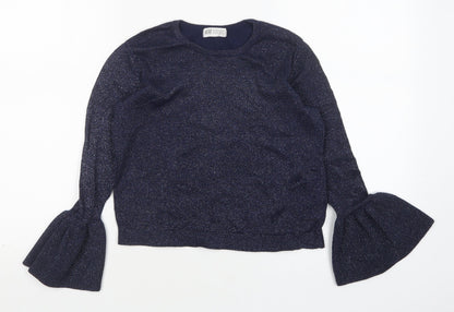 H&M Girls Blue Round Neck  Cotton Pullover Jumper Size 11-12 Years
