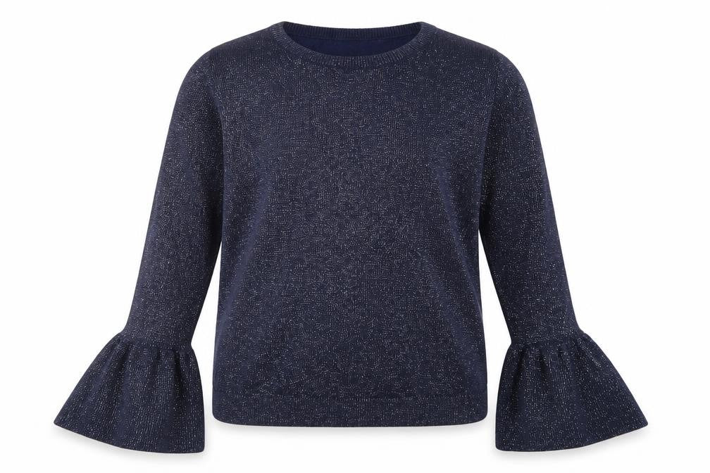Front view of H&M girls’ blue round neck cotton jumper, size 11-12, years