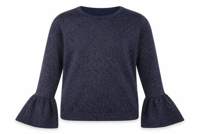 Front view of H&M girls’ blue round neck cotton jumper, size 11-12, years