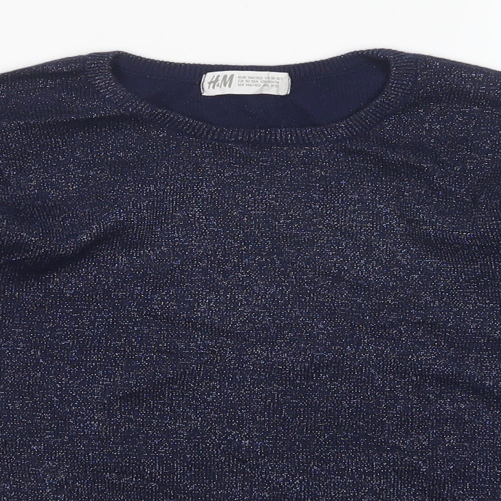 H&M Girls Blue Round Neck  Cotton Pullover Jumper Size 11-12 Years