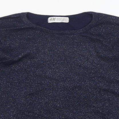 H&M Girls Blue Round Neck  Cotton Pullover Jumper Size 11-12 Years