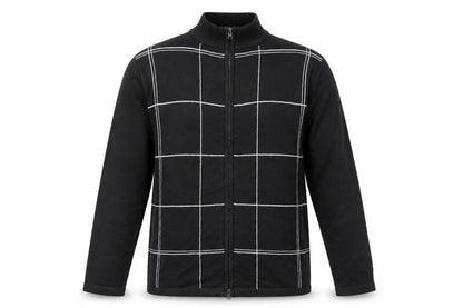 Front view of Cedarwood State men’s multicoloured check acrylic full zip sweatshirt, size S