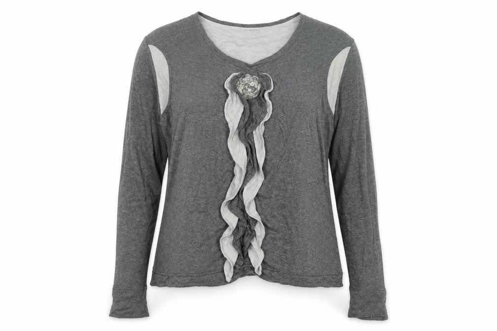 Front view of All Beutiful women’s grey round neck polyester jumper, size UK 16