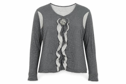 Front view of All Beutiful women’s grey round neck polyester jumper, size UK 16