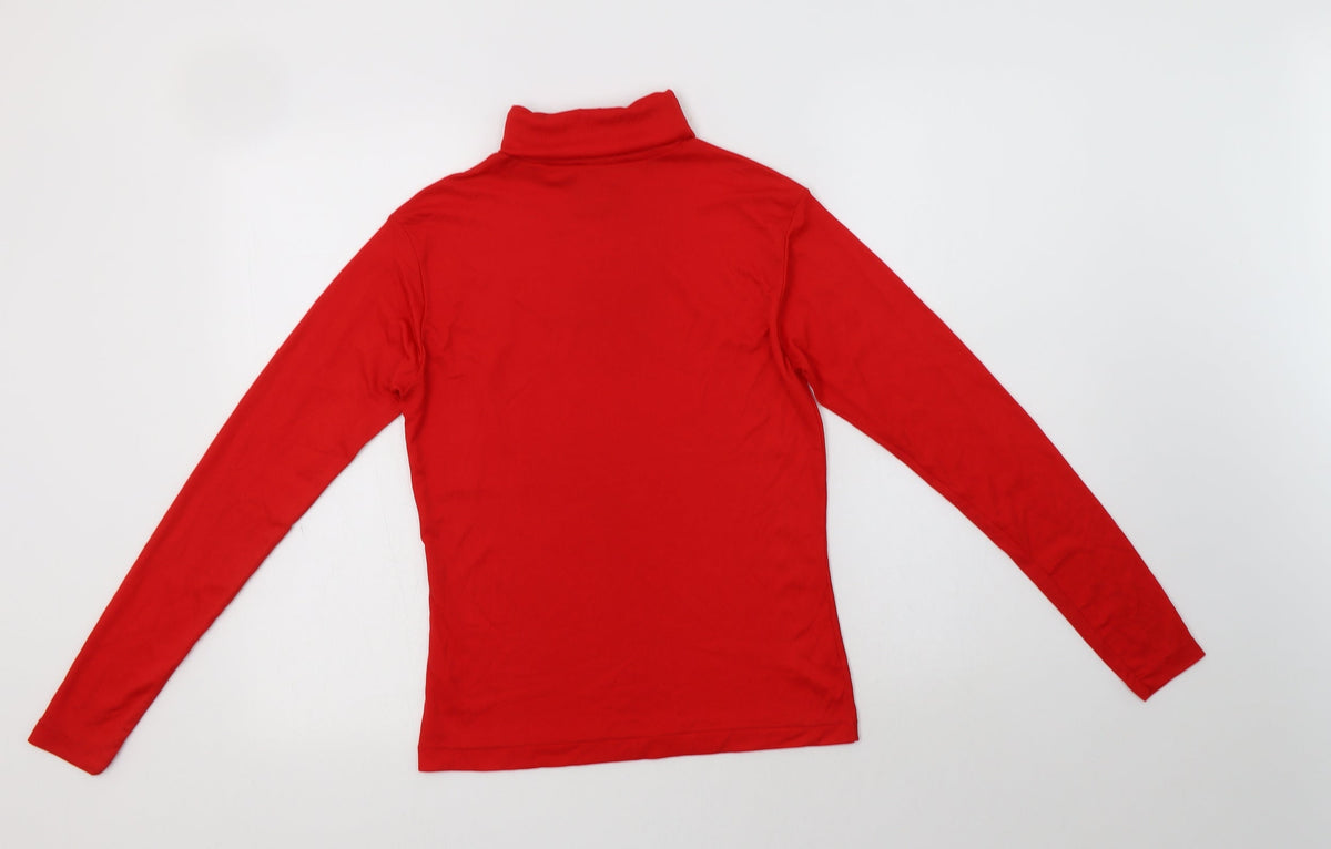 Additional front view of Creations women’s red nylon basic t-shirt, size UK 8, roll neck