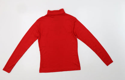Additional front view of Creations women’s red nylon basic t-shirt, size UK 8, roll neck