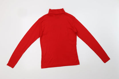 Back view of Creations women’s red nylon basic t-shirt, size UK 8, roll neck