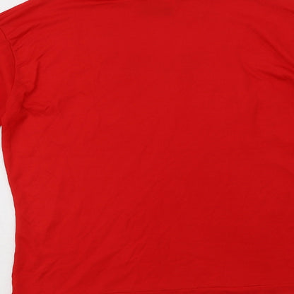 Brand and care label for Creations women’s red nylon basic t-shirt, size UK 8, roll neck