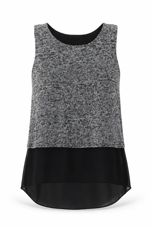 Front view of QED London women’s grey acrylic basic blouse, size S, round neck