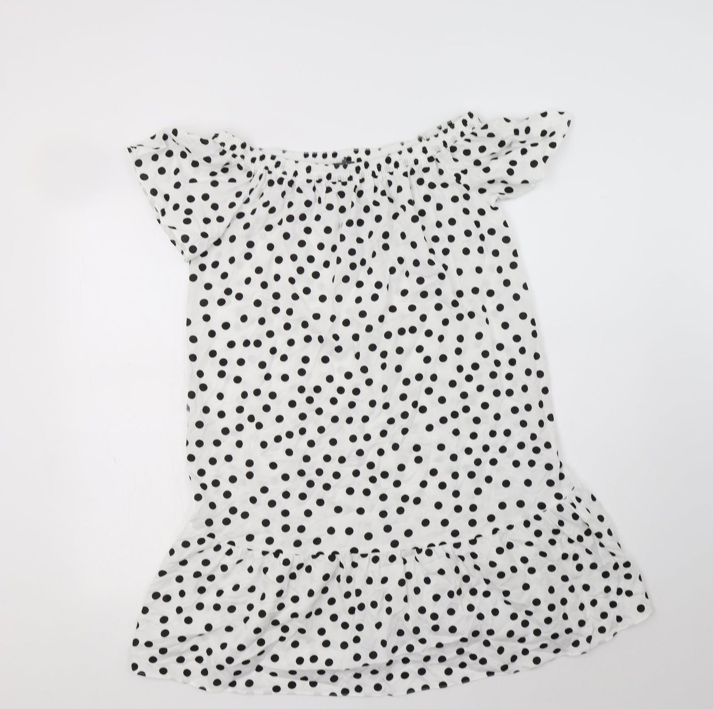 Papaya Womens White Polka Dot Viscose A-Line  Size 8  Off the Shoulder
