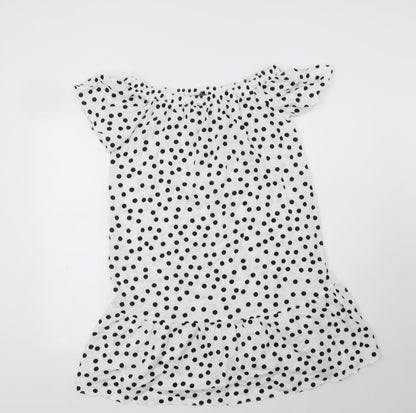Papaya Womens White Polka Dot Viscose A-Line  Size 8  Off the Shoulder