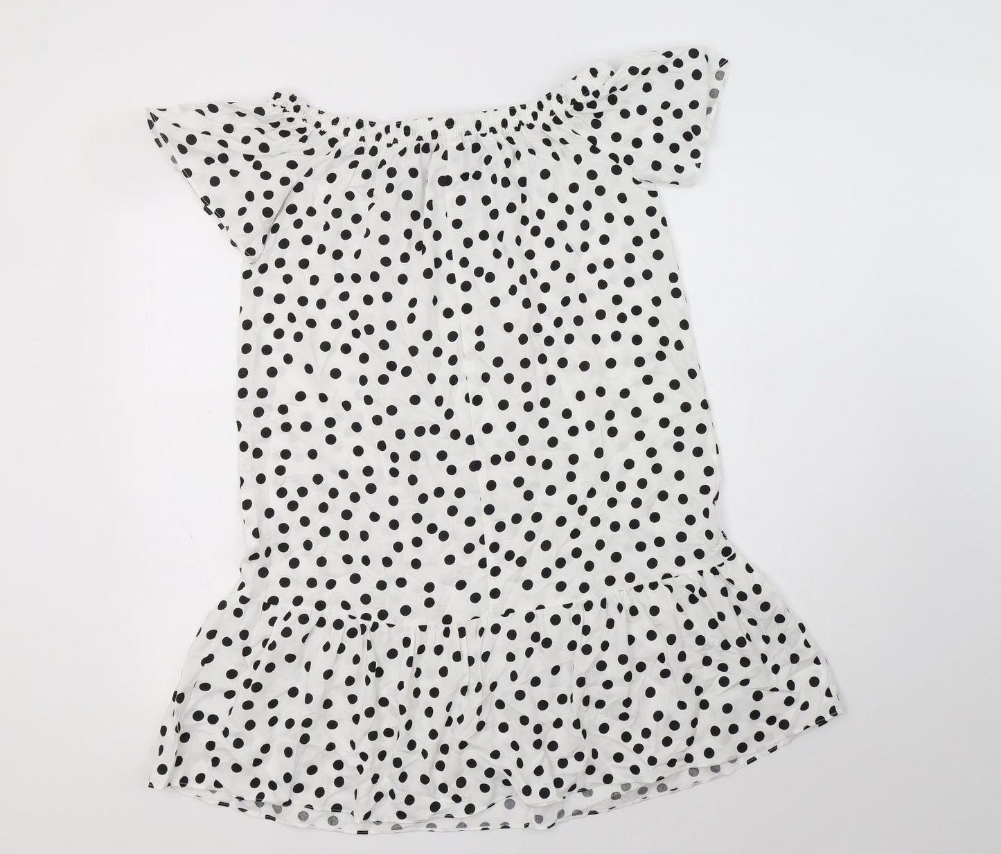 Papaya Womens White Polka Dot Viscose A-Line  Size 8  Off the Shoulder