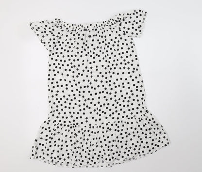Papaya Womens White Polka Dot Viscose A-Line  Size 8  Off the Shoulder