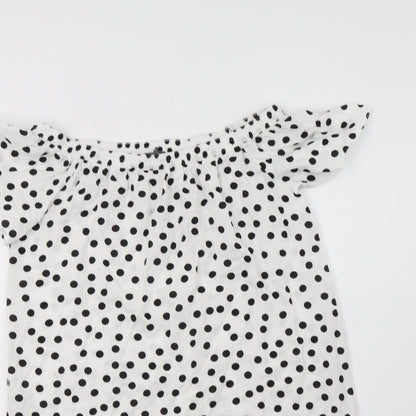 Papaya Womens White Polka Dot Viscose A-Line  Size 8  Off the Shoulder